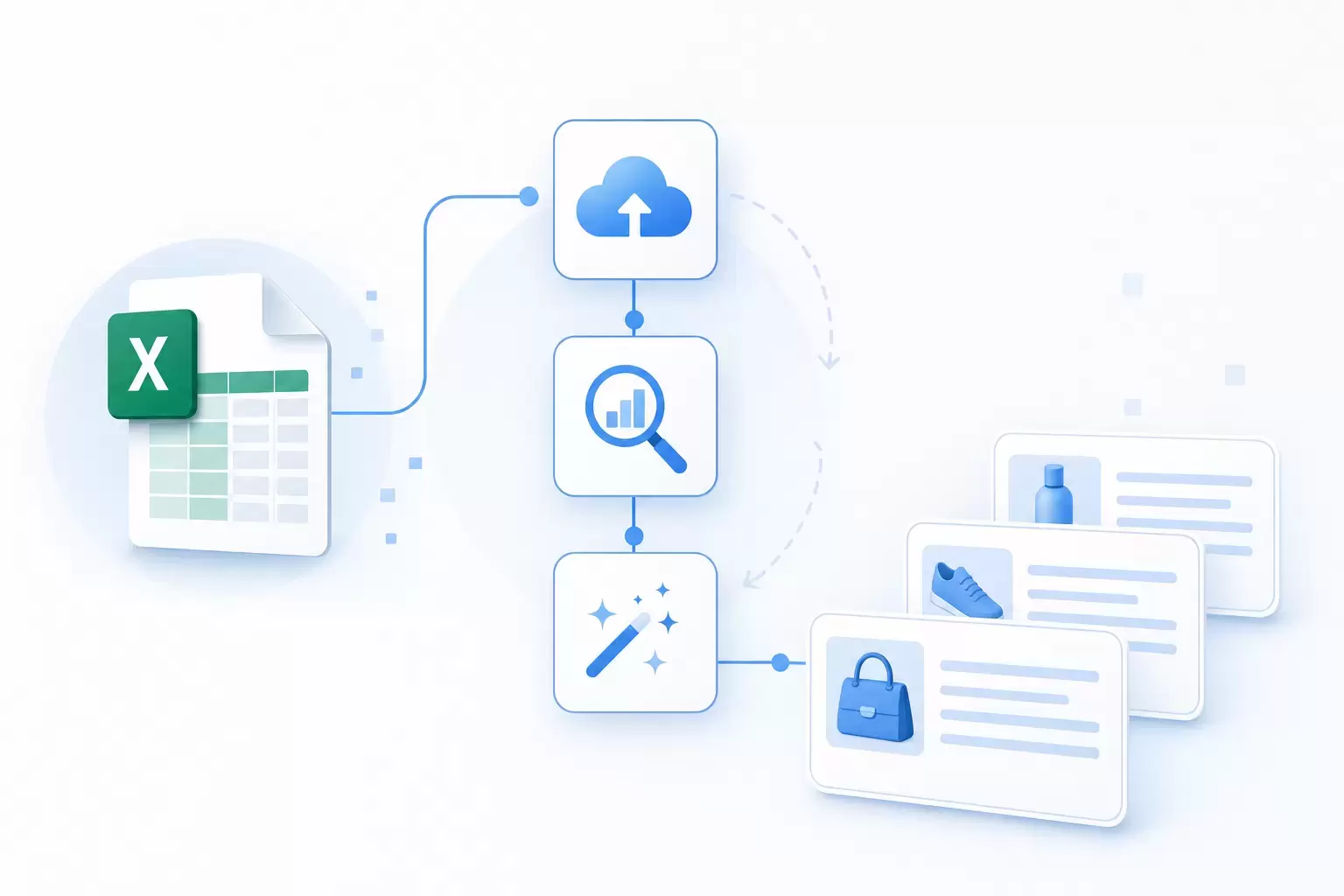 Концептуальная схема работы Textix: загрузка данных, выбор шаблона, генерация описания